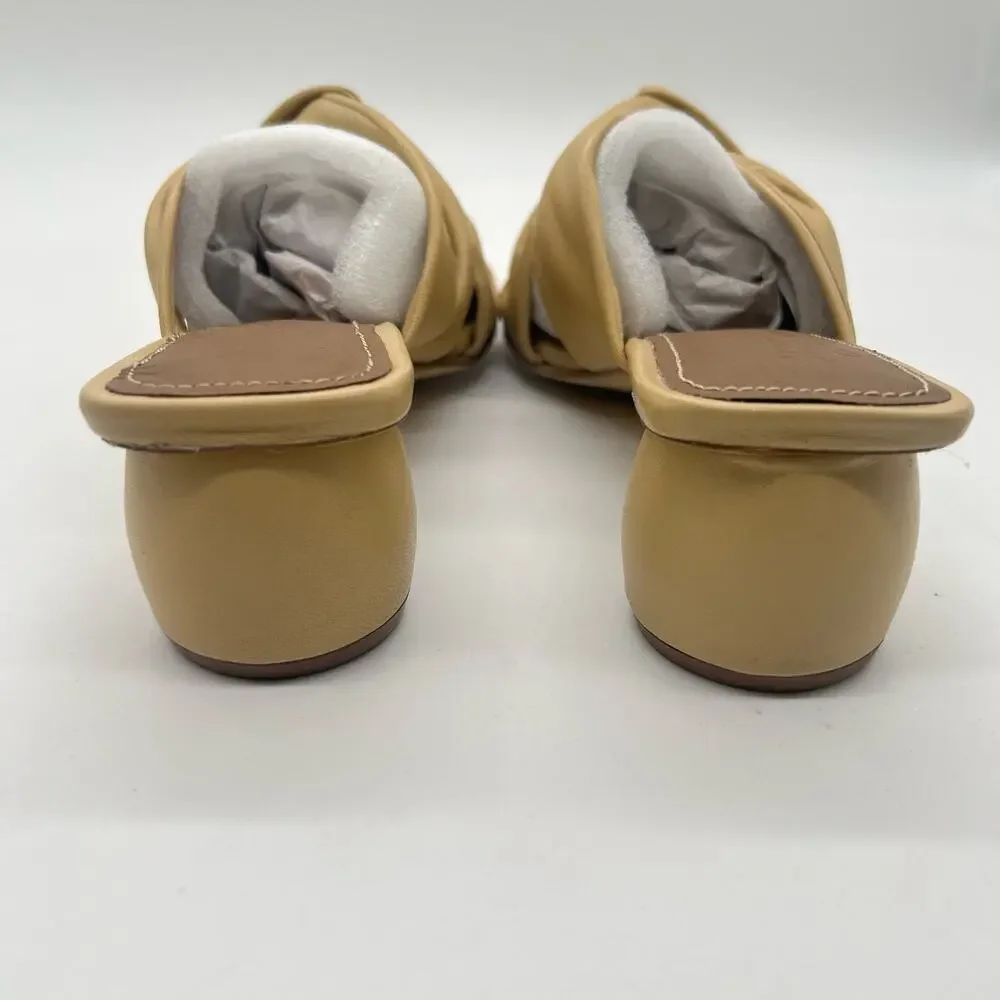 Journee Collection Sandals Womens 8.5 Tan‎ Leather Charlize Block Heel Mules NEW